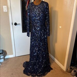 Elegant Navy Sequin Evening Gown